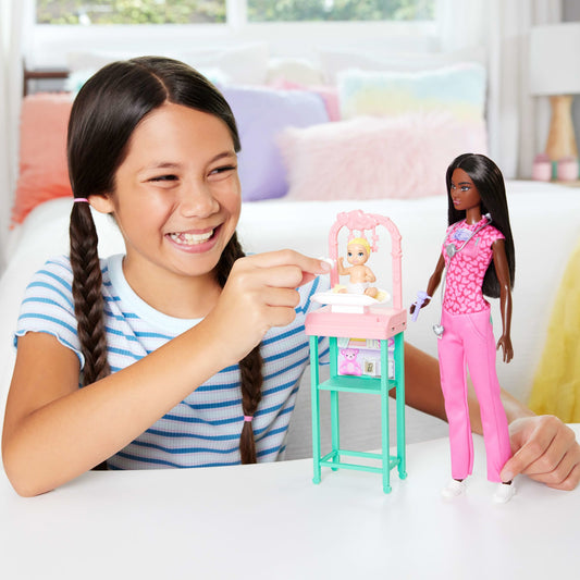 Barbie Baby Doctor Doll With Brunette Fashion Doll, 1 Baby Doll, Furniture & Accessories