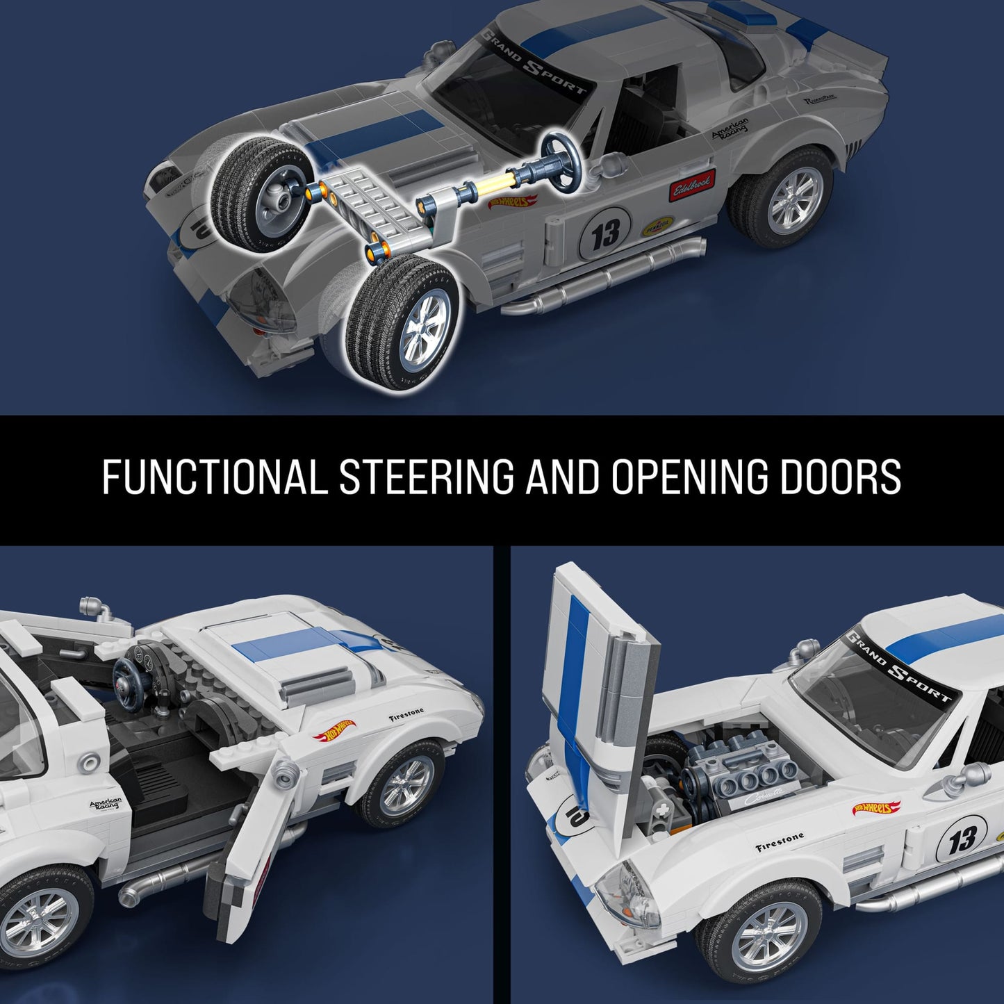 Mattel Brick Shop Hot Wheels Corvette Grand Sport Building Toy Kit (918 Pieces), for Collectors
