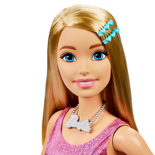 Barbie Large Dolls Muñeca Vestido Rosa con Morado Cabello Rubio 71 cm