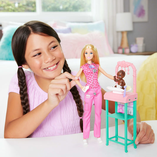 Barbie Baby Doctor Doll With Blonde Fashion Doll, 1 Baby Doll, Furniture & Accessories