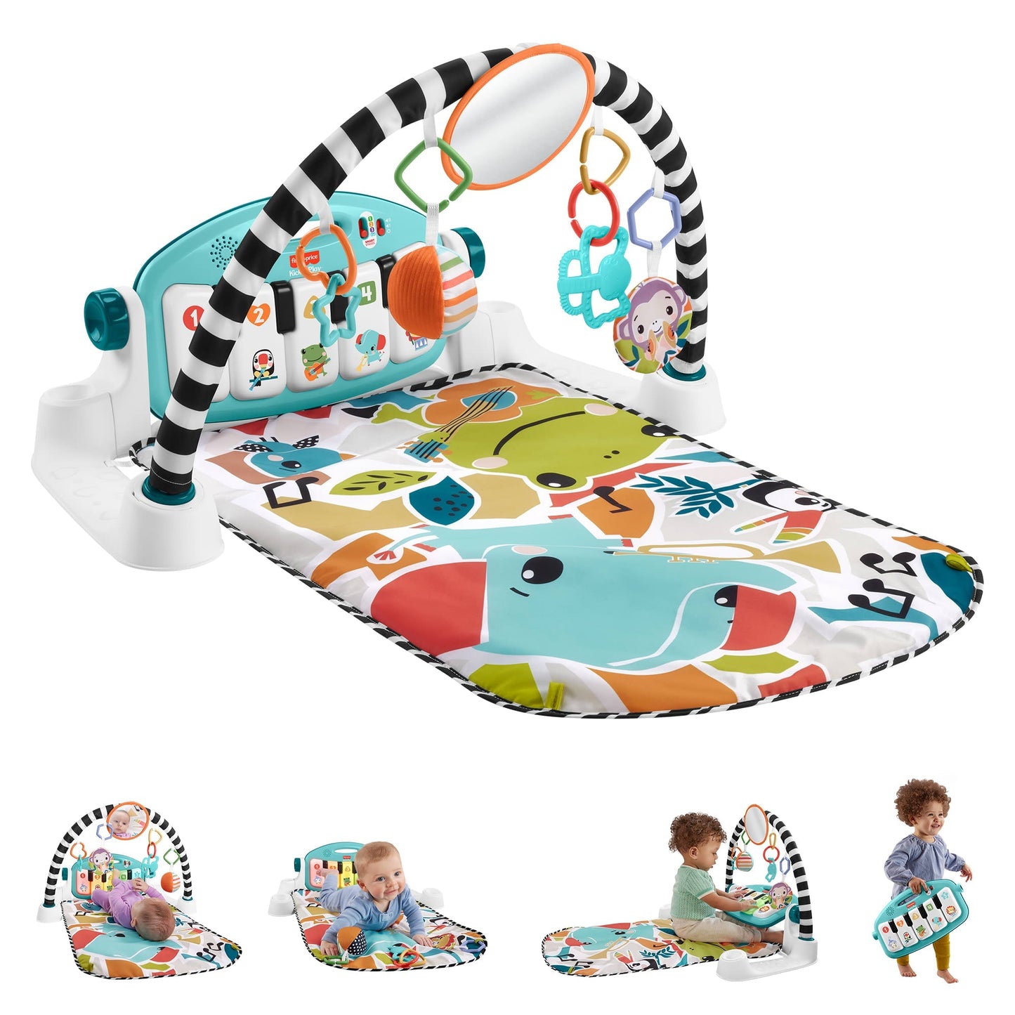 Fisher-Price Glow And Grow Kick & Play Piano Gym Baby Playmat With Musical Learning Toy, Blue
