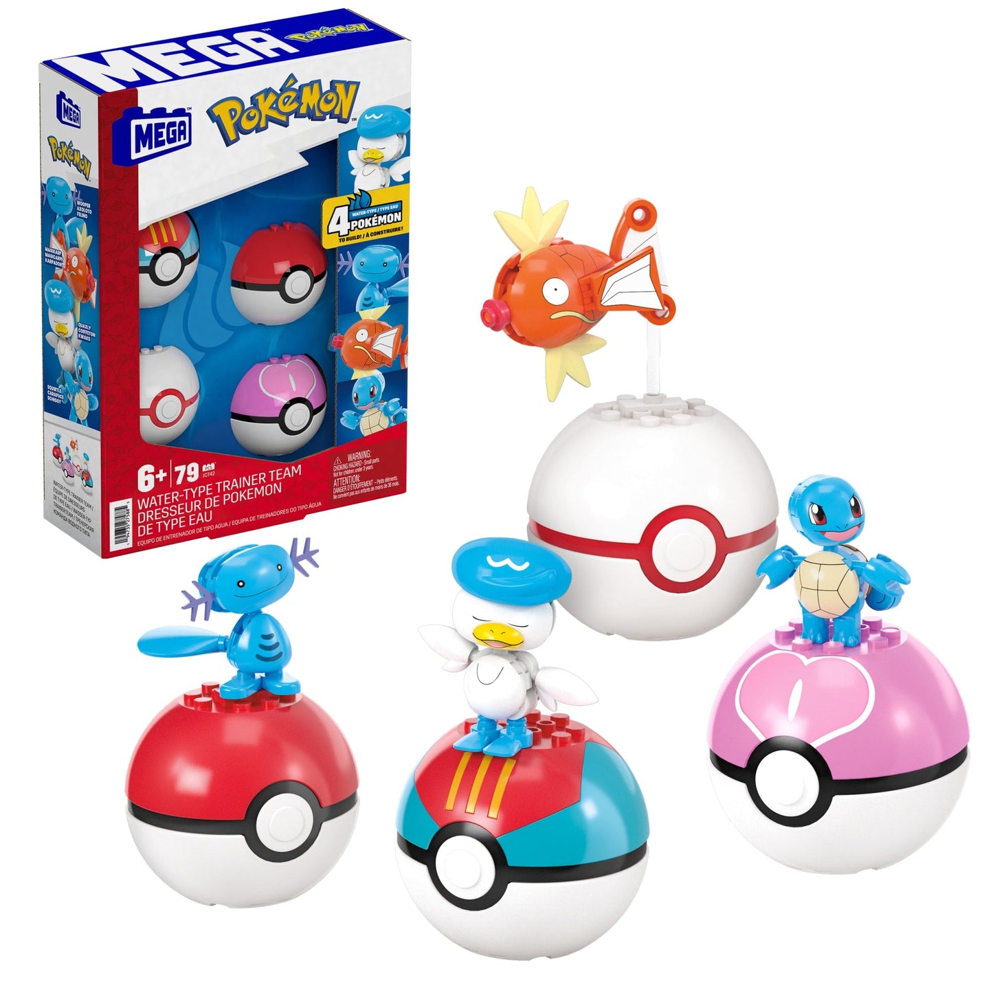 MEGA Pokémon Water-Type Trainer Team Building Toy Kits With 2 Action Figures (79 Pieces) For Kids