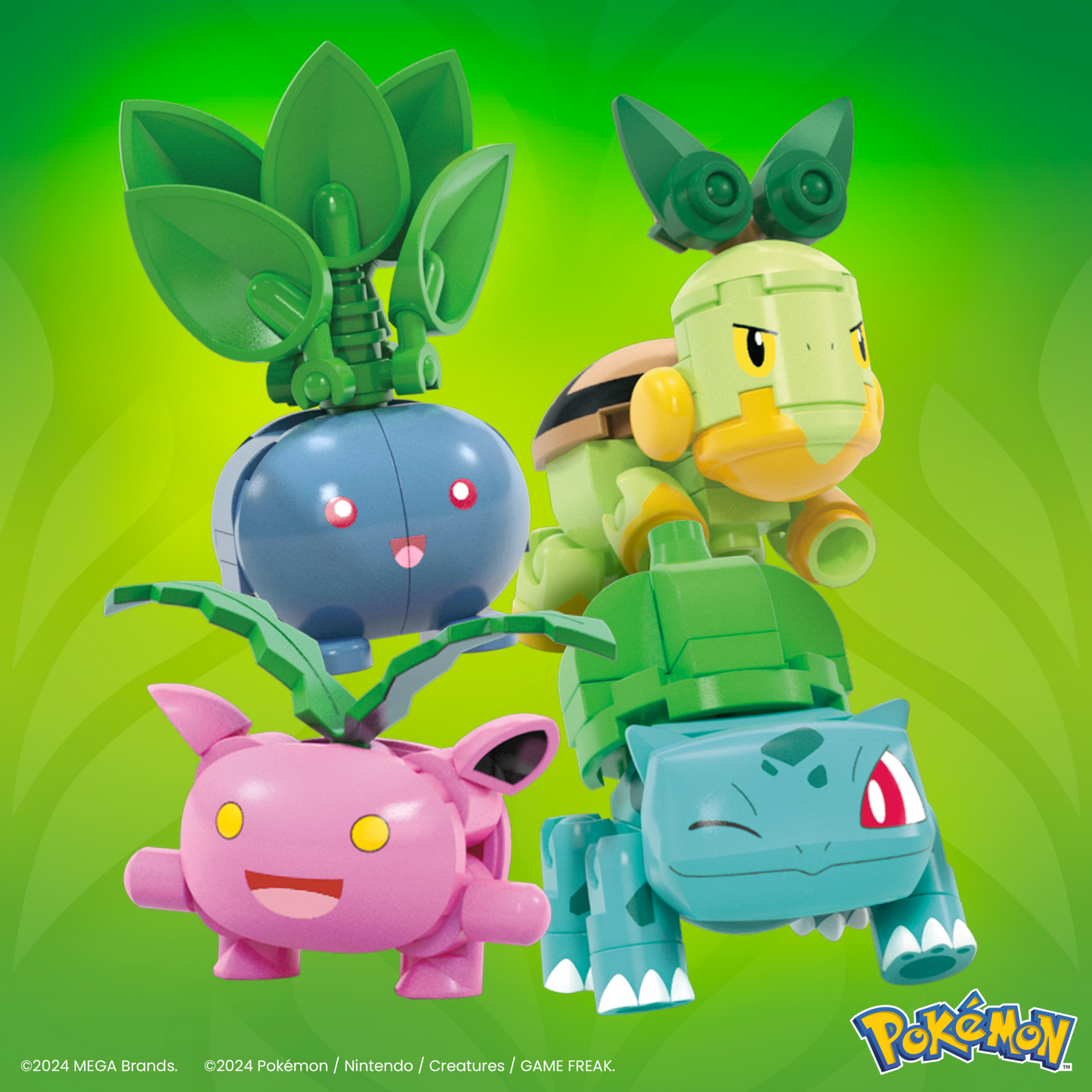 MEGA Pokémon Grass-Type Trainer Team Building Toy Kit, 4 Action Figures (118 Pieces) For Kids