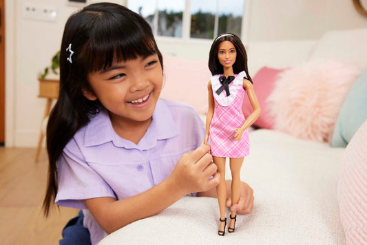 Barbie Fashionistas Doll #209 With Black Hair And A Plaid Dress